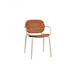 Silla comedor con reposabrazos de madera para exterior