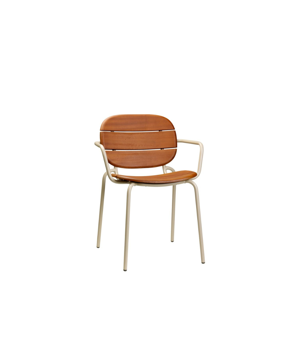 Silla comedor con reposabrazos de madera para exterior